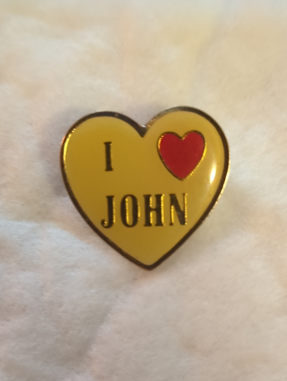 Swarovski Yellow Beatles Heart 'I ♥ JOHN' Pin with Red Accent